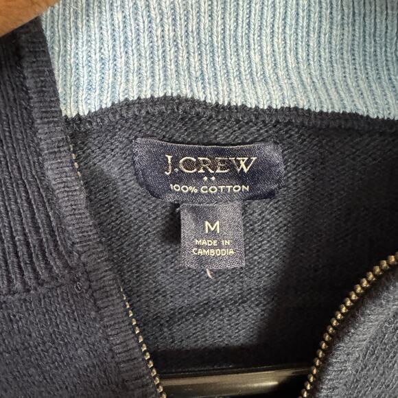 J.Crew Cotton Half-Zip Sweater Mens M Navy Blue Pullover Mock Neck Long Sleeves - Picture 3 of 7